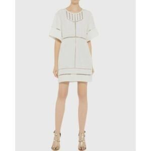 IRO Alvin Shift Mini Dress Size 36 (4) Small White Cutout Details Short Sleeves